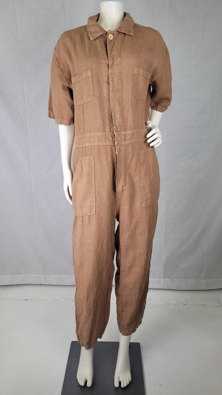 MATE the Label Sedona Linen Jumpsuit Short Sleeve Ankle Length Women's Sz L